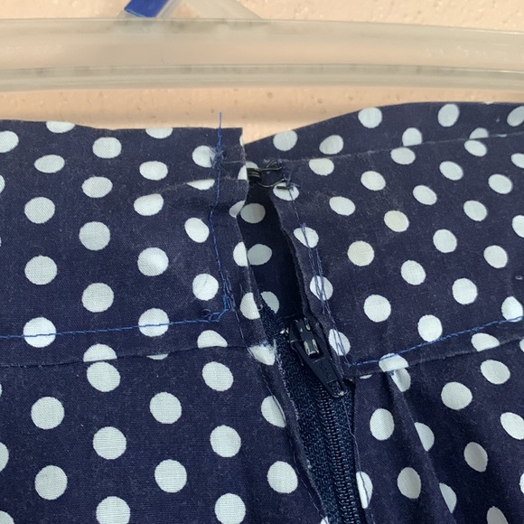 80's Pleated Round Skirt Navy White Polka Dots XS Circle Skirt A line - Picture 7 of 7